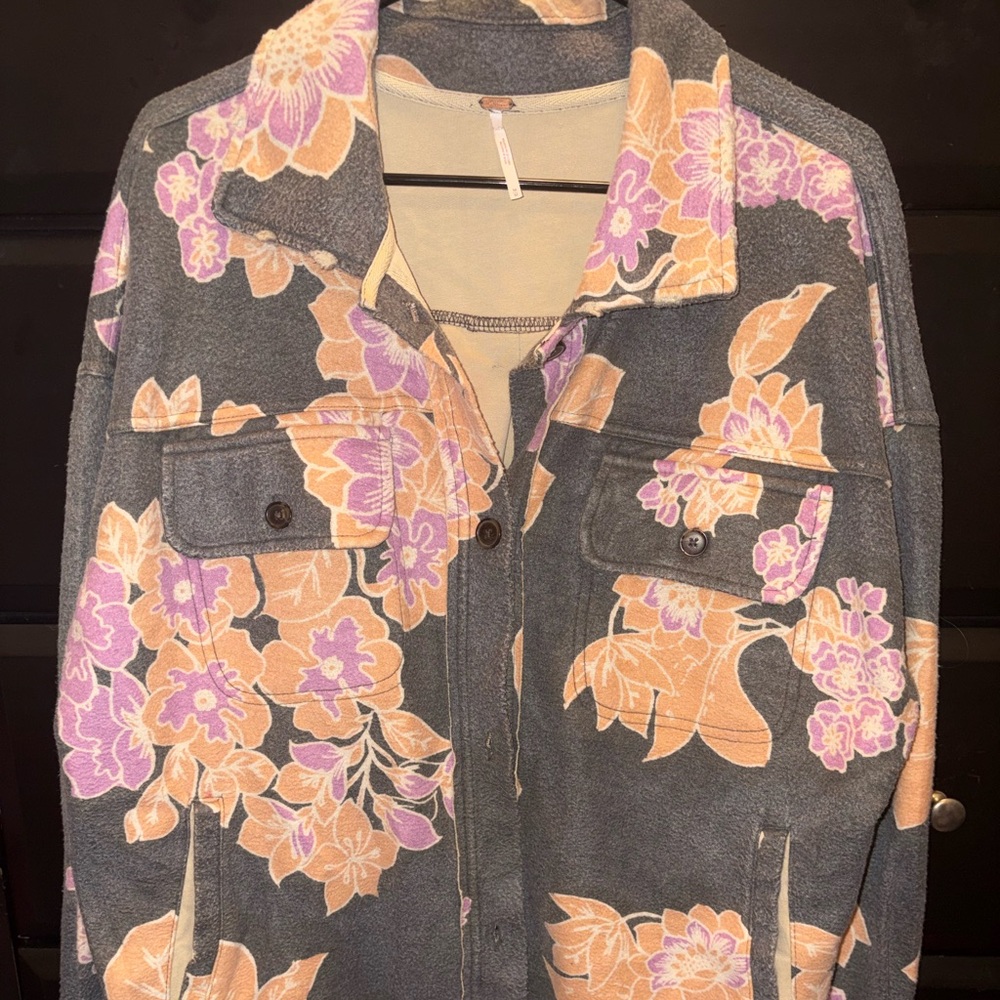 Free People Beige and‎ Pink Ruby Floral Jacket